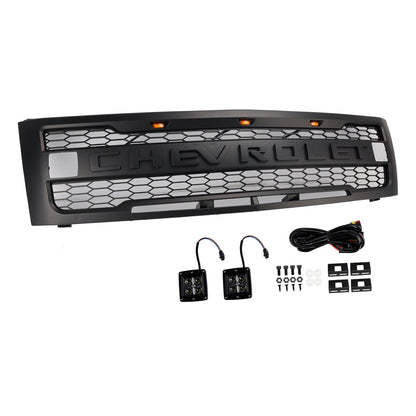 Chevrolet Silverado 1500 2007-2013 Front Grille Front Bumper Black Raptor Grille With LED