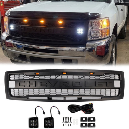Chevrolet Silverado 1500 2007-2013 Front Grille Front Bumper Black Raptor Grille With LED