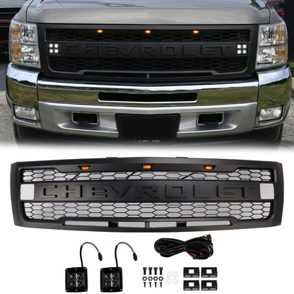 Chevrolet Silverado 1500 2007-2013 Front Grille Front Bumper Black Raptor Grille With LED