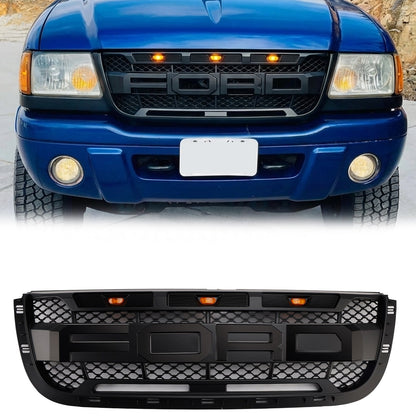 2001-2003 Ford Ranger Raptor Style Grille Front Bumper Replacement Black Grill W/ LED Light