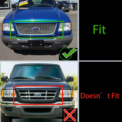 2001-2003 Ford Ranger Raptor Style Grille Front Bumper Replacement Black Grill W/ LED Light