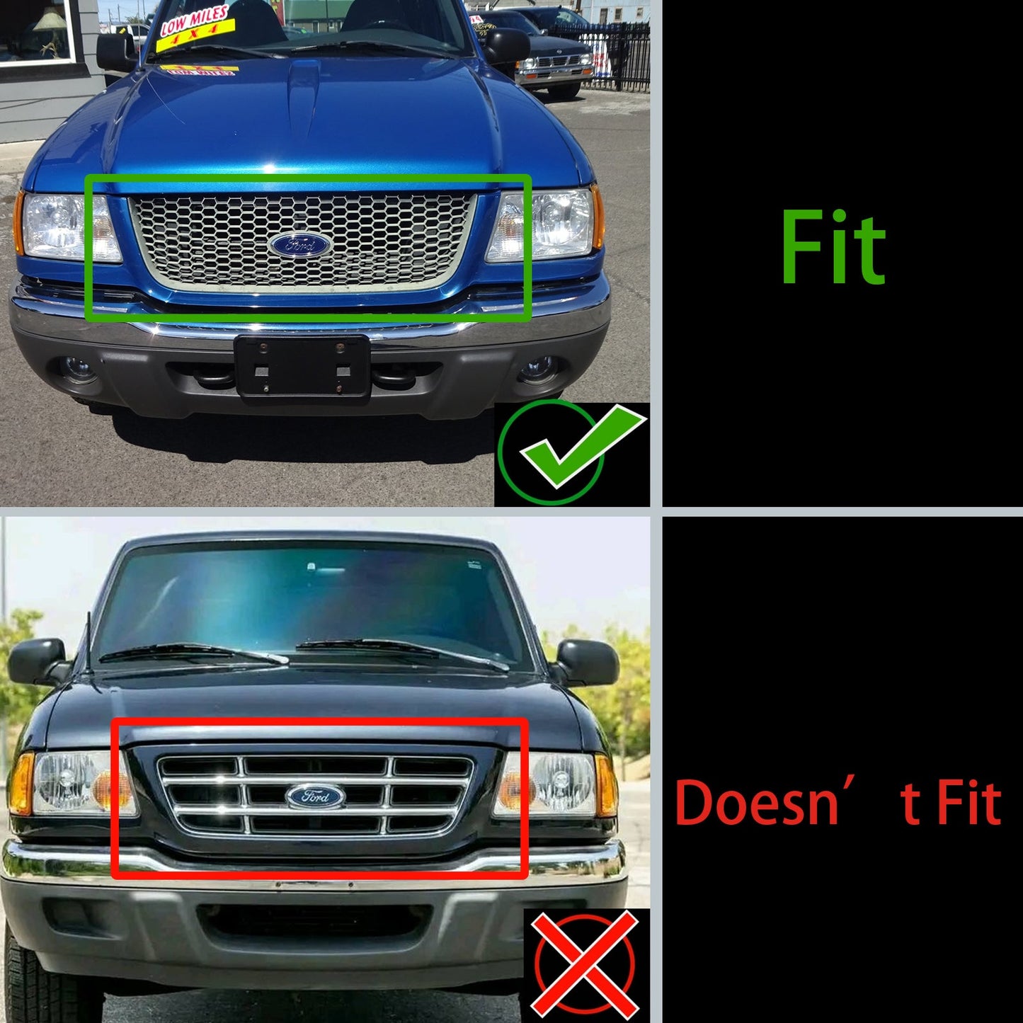 Ford Ranger 2001-2003 Front Grille Raptor Style Front Bumper Black Grill With LED