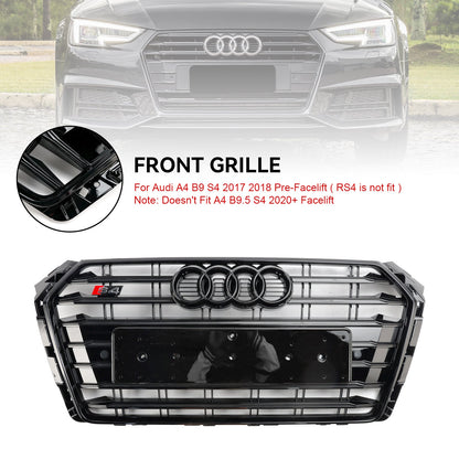 2016-2019 Audi A4/S4 B9 S4 Style Front Bumper Horizontal Slat Grill Black Grille With Ring Emblem