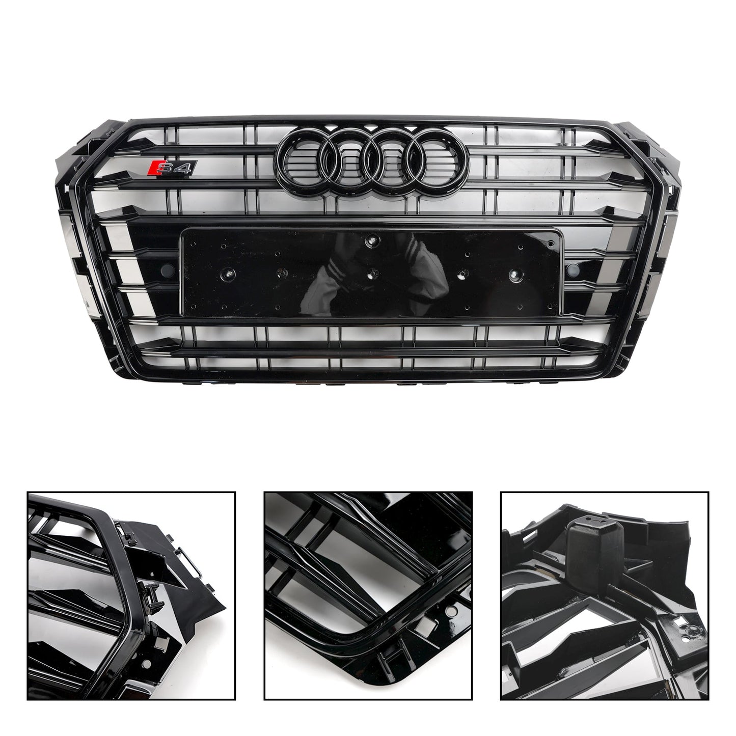 2016-2019 Audi A4/ A4 Sline/ S4 B9 Front Bumper Slat Black Grill W/ Ring Emblem S4 Style Grille