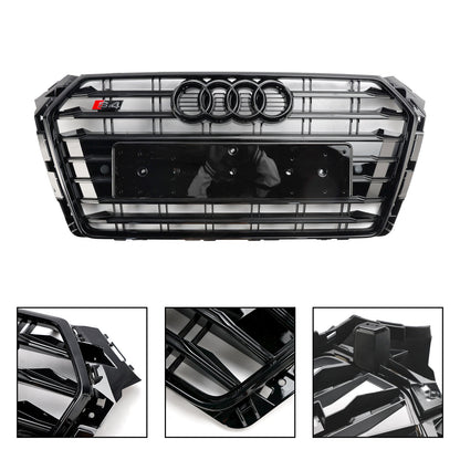 2016-2019 Audi A4/ A4 Sline/ S4 B9 Front Bumper Slat Black Grill W/ Ring Emblem S4 Style Grille
