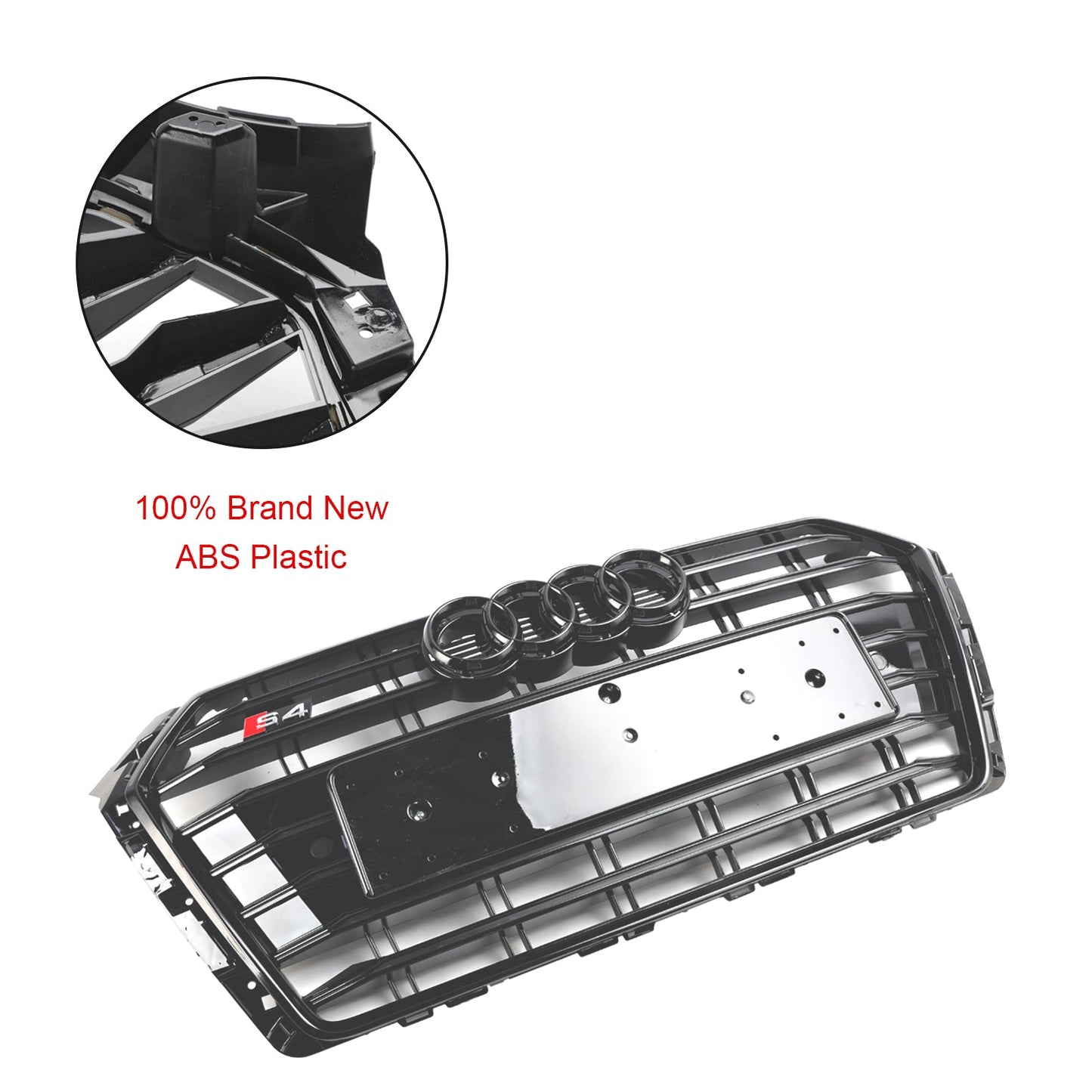 2016-2019 Audi A4/ A4 Sline/ S4 B9 Front Bumper Slat Black Grill W/ Ring Emblem S4 Style Grille