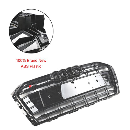 2016-2019 Audi A4/ A4 Sline/ S4 B9 Front Bumper Slat Black Grill W/ Ring Emblem S4 Style Grille