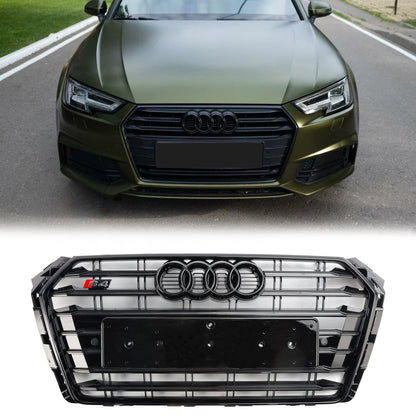 2016-2019 Audi A4/ A4 Sline/ S4 B9 Front Bumper Slat Black Grill W/ Ring Emblem S4 Style Grille