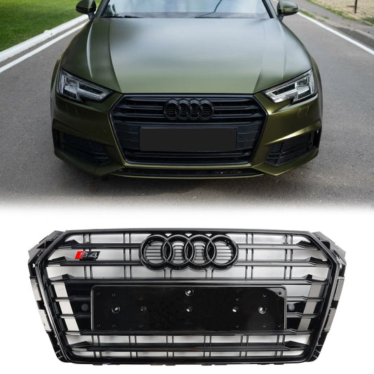 2016-2019 Audi A4/ A4 Sline/ S4 B9 Front Bumper Slat Black Grill W/ Ring Emblem S4 Style Grille