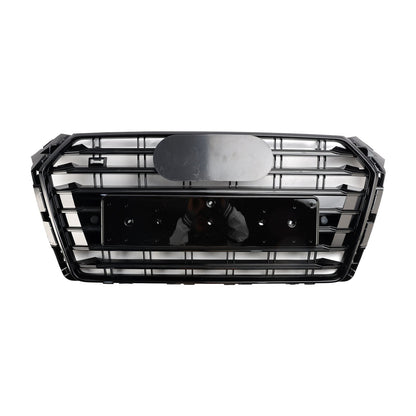 2016-2019 Audi A4/S4 B9 S4 Style Front Bumper Horizontal Slat Grill Black Grille With Ring Emblem