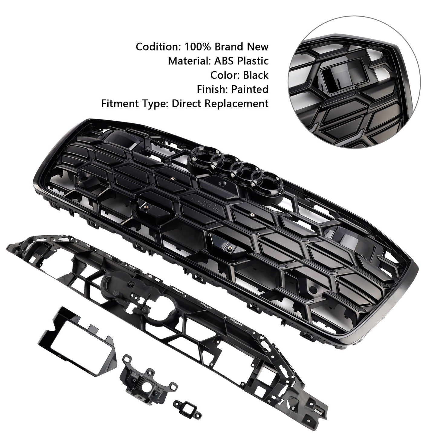 2019-2023 Audi A6 / A6 Sline / S6 C8 Front Bumper Mesh Black Grille W/ Black Ring Emblem S6 Style Grille
