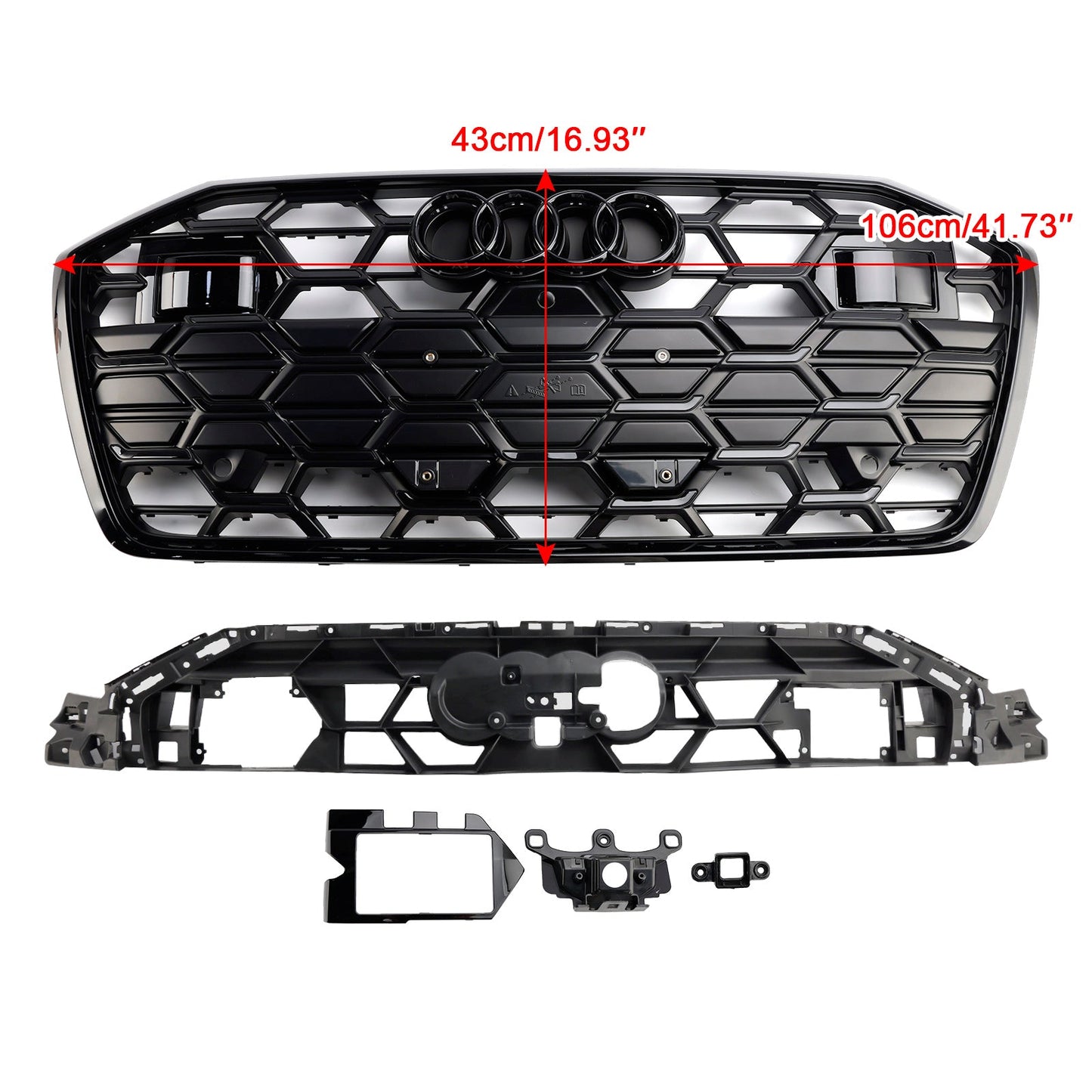 2019-2023 Audi A6 / A6 Sline / S6 C8 Front Bumper Mesh Black Grille W/ Black Ring Emblem S6 Style Grille