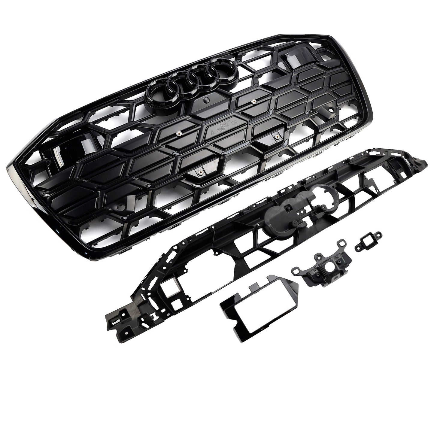 2019-2023 Audi A6 / A6 Sline / S6 C8 Front Bumper Mesh Black Grille W/ Black Ring Emblem S6 Style Grille