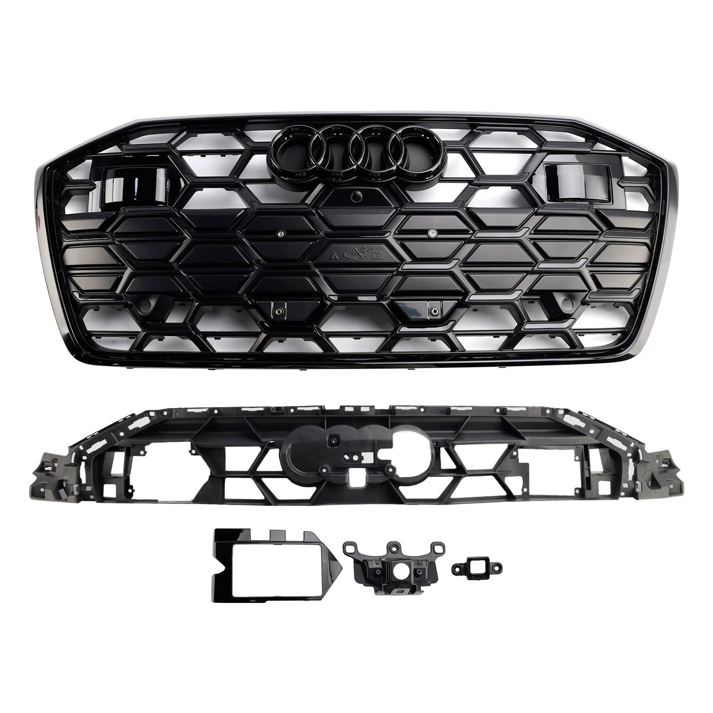 2019-2023 Audi A6 / A6 Sline / S6 C8 Front Bumper Mesh Black Grille W/ Black Ring Emblem S6 Style Grille