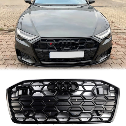 2019-2023 Audi A6 / A6 Sline / S6 C8 S6 Honeycomb Style Grill Black Front Bumper Grille W/ Black Emblem