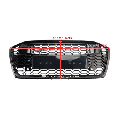 2019-2023 Audi A6 / A6 Sline / S6 C8 RS6 Style Honeycomb Grill Front Bumper Glossy Black Grille W/ACC
