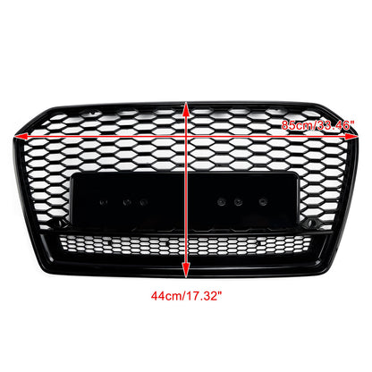 2015-2018 Audi A6 / S6 C7 Facelift RS6 Style Honeycomb Mesh Front Grill Black Grille W/ Sliver Emblem