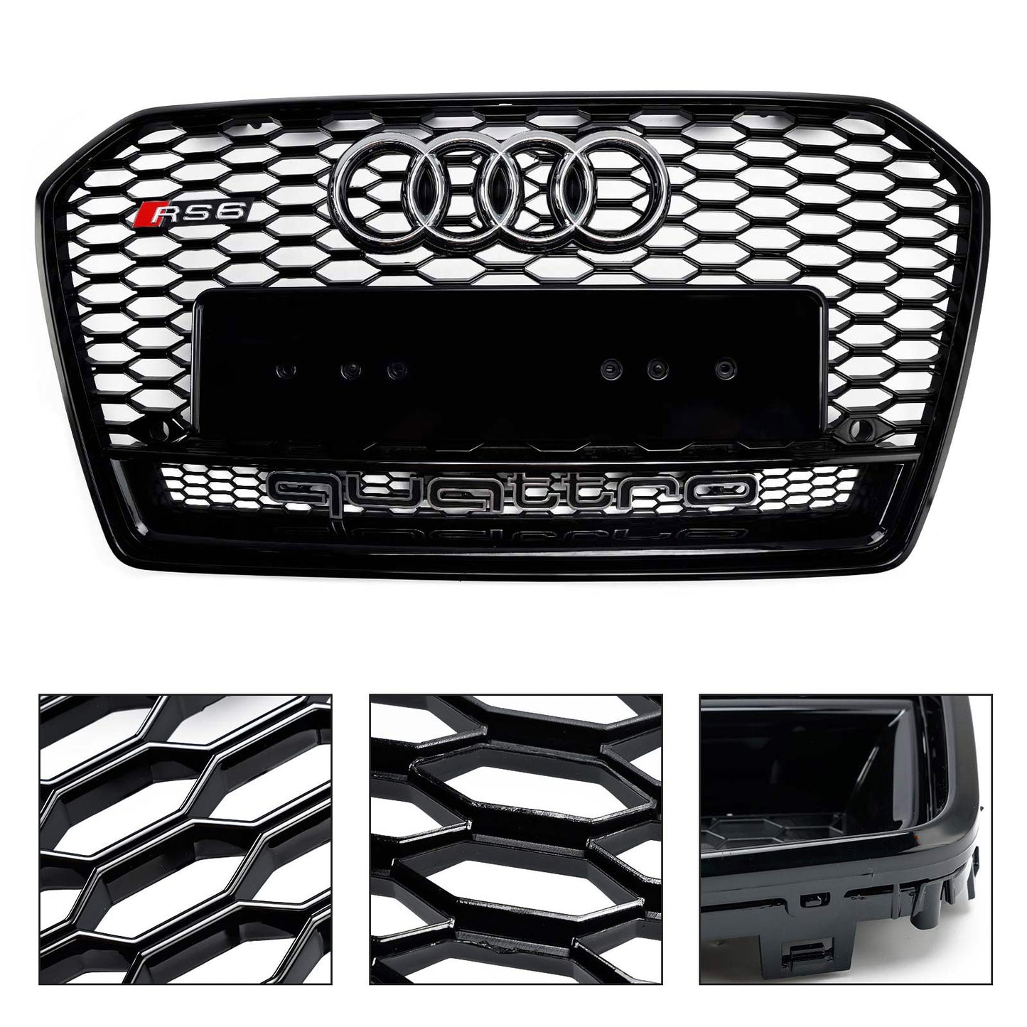 2015-2018 Audi A6 / S6 C7 Facelift RS6 Style Honeycomb Mesh Front Grill Black Grille W/ Sliver Emblem
