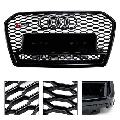 2015-2018 Audi A6 / S6 C7 Facelift RS6 Style Honeycomb Mesh Front Grill Black Grille W/ Sliver Emblem