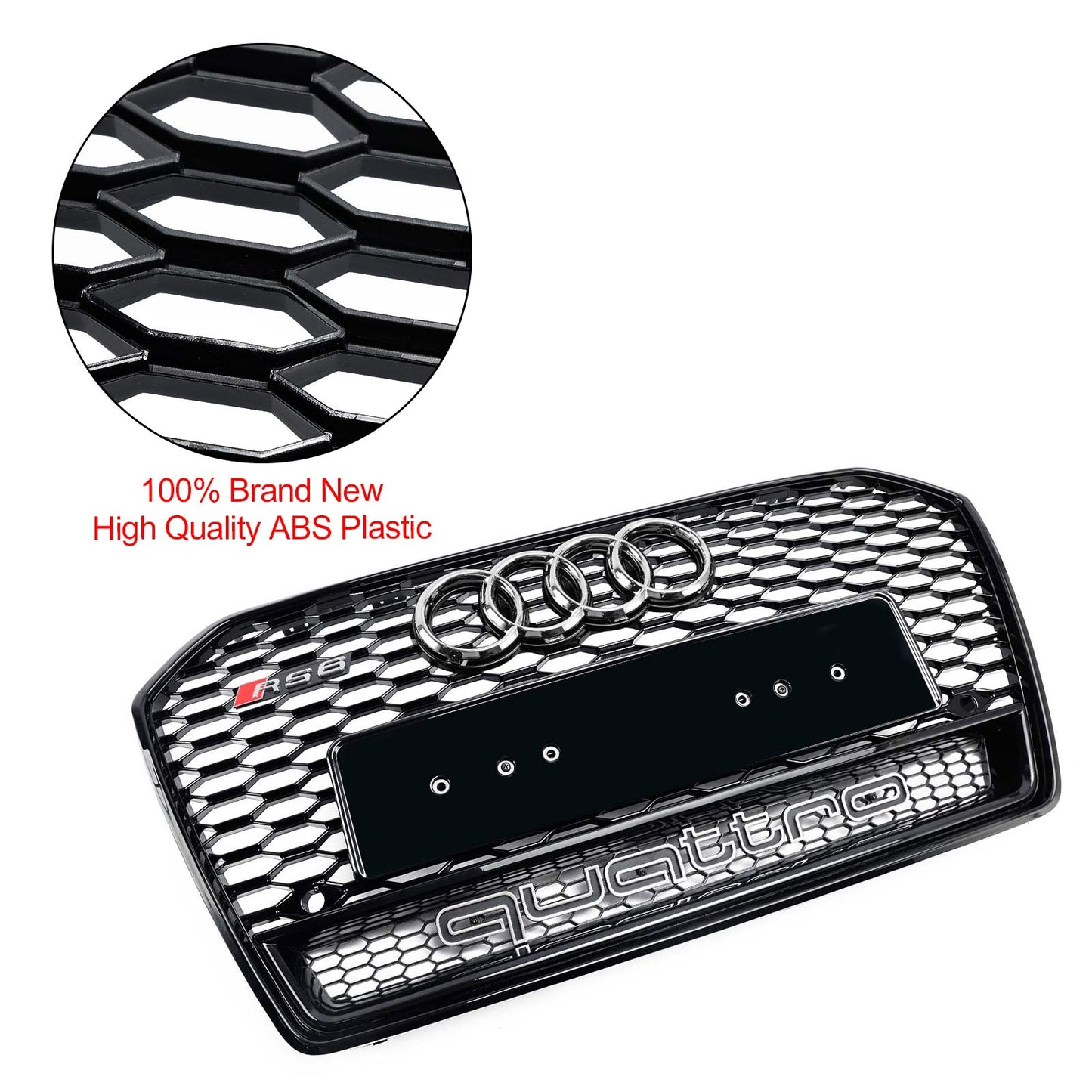 2015-2018 Audi A6 / S6 C7 Facelift RS6 Style Honeycomb Mesh Front Grill Black Grille W/ Sliver Emblem