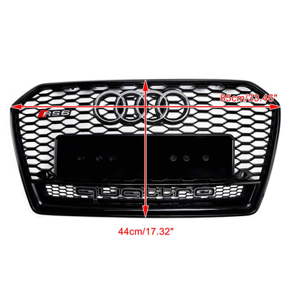 2015-2018 Audi A6 /A6 Sline /S6 Front Bumper Honeycomb Black Grill W/ Ring Emblem RS6 Quattro Style Grille