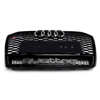 2015-2018 Audi A6 / S6 C7 Facelift RS6 Style Honeycomb Mesh Front Grill Black Grille W/ Sliver Emblem