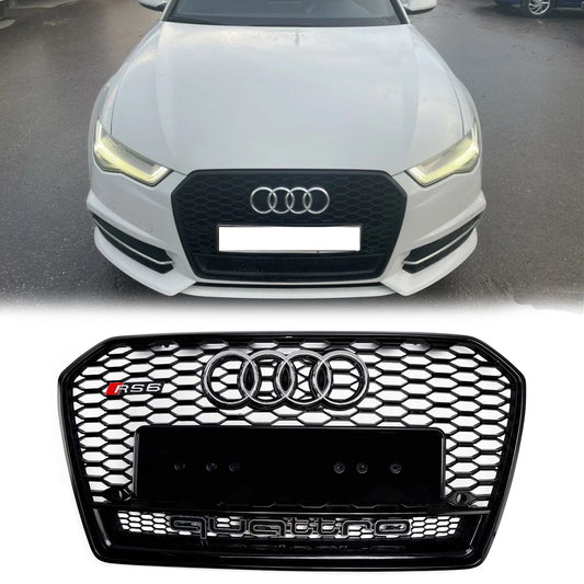 2015-2018 Audi A6 /A6 Sline /S6 Front Bumper Honeycomb Black Grill W/ Ring Emblem RS6 Quattro Style Grille