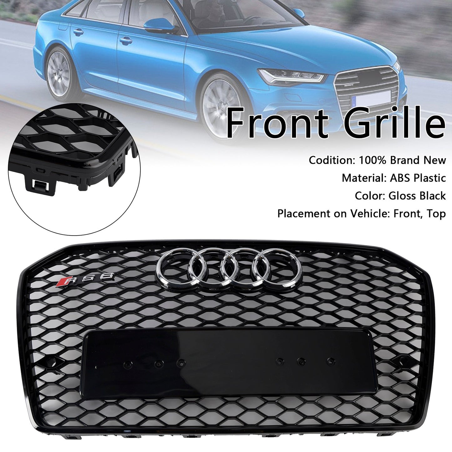 2016-2018 Audi A6 S6 C7 RS6 Style Front Honeycomb Mesh Grille Grill Black