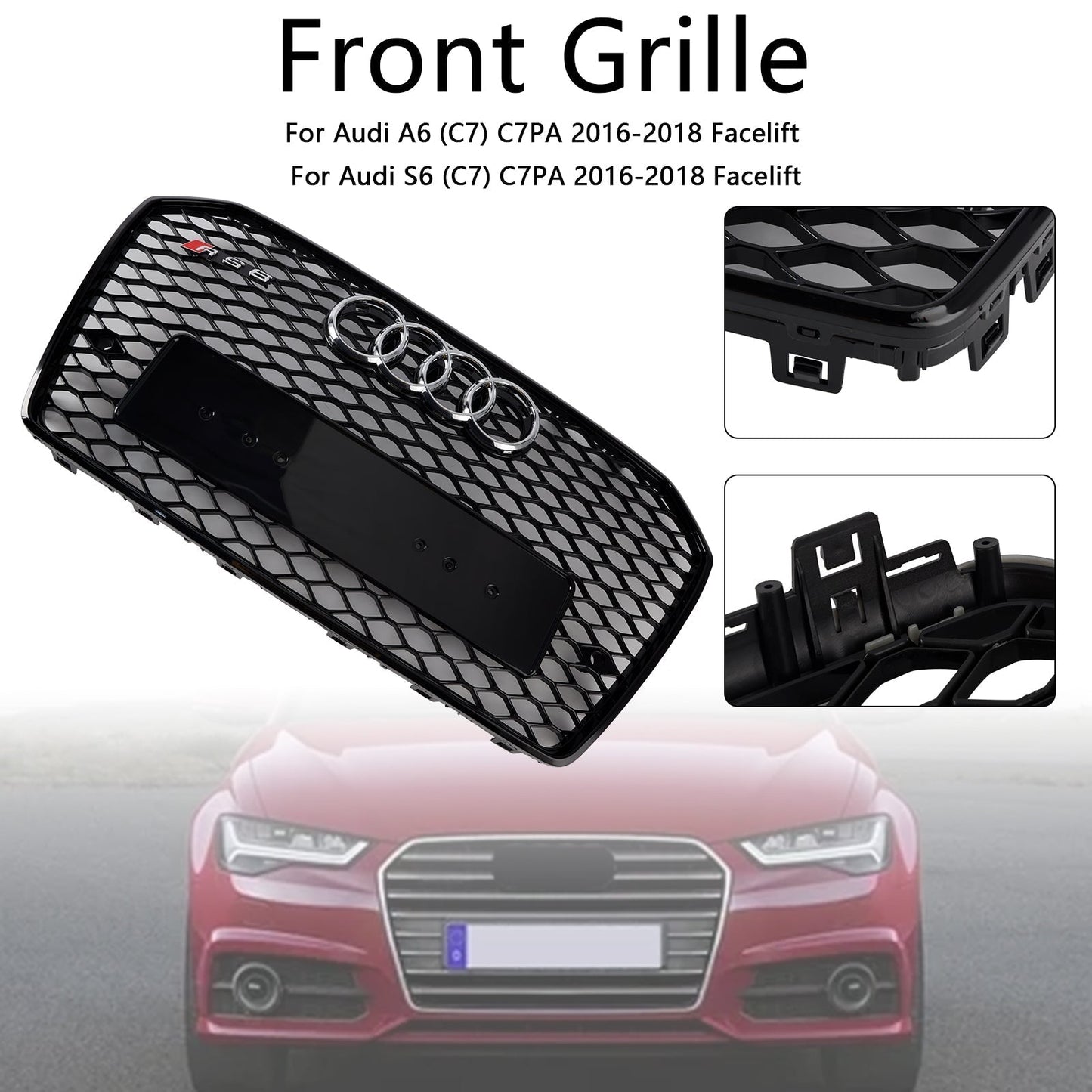 2016-2018 Audi A6 S6 C7 RS6 Style Front Honeycomb Mesh Grille Grill Black