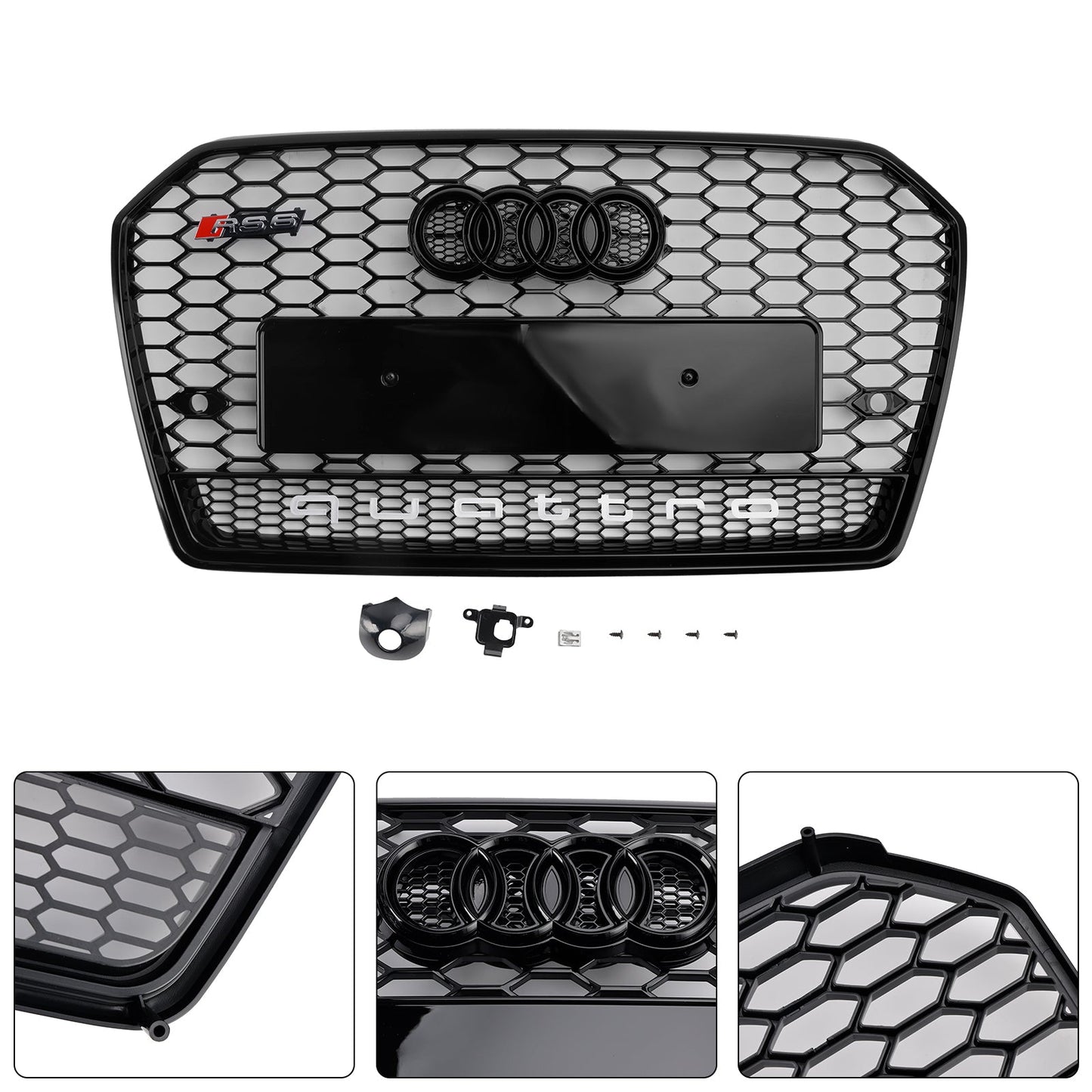 2015-2018 Audi A6 / A6 Sline / S6 C7 RS6 Quattro Style Black Grill Honeycomb Mesh Front Bumper Grille