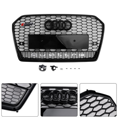 2015-2018 Audi A6 / A6 Sline / S6 C7 RS6 Quattro Style Black Grill Honeycomb Mesh Front Bumper Grille