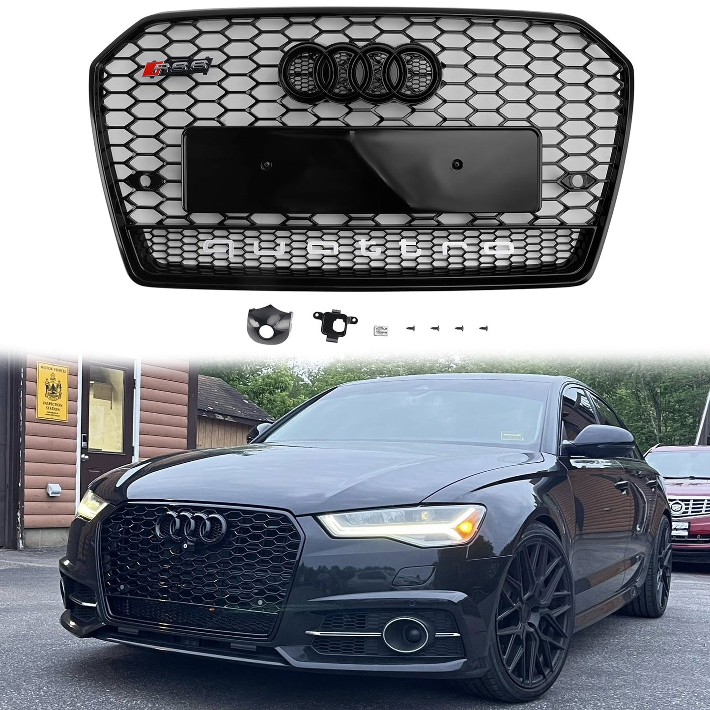 2015-2018 Audi A6 / A6 Sline / S6 C7 RS6 Quattro Style Black Grill Honeycomb Mesh Front Bumper Grille