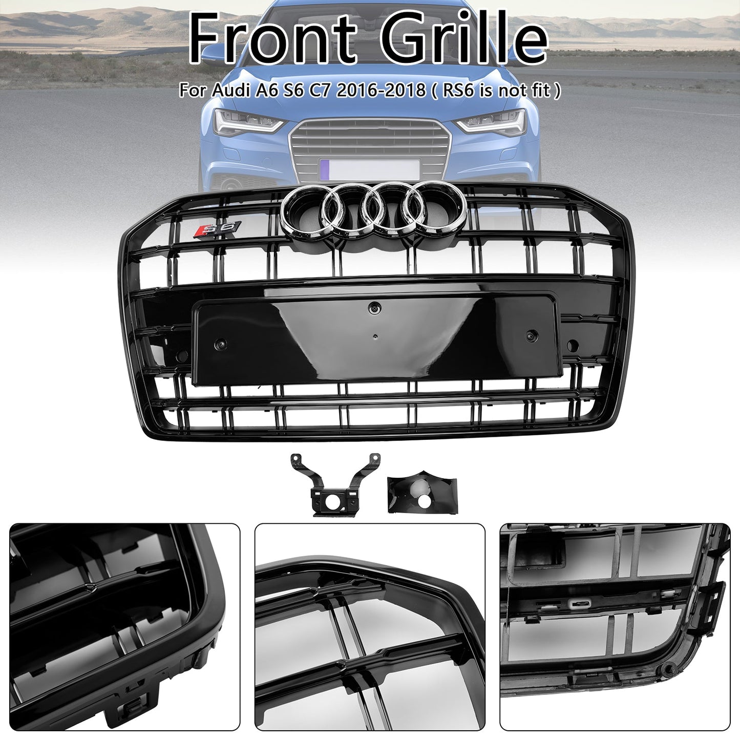 Audi A6 S6 C7 2016-2018 S6 Style Front Bumper Grille Black Replacement Grill