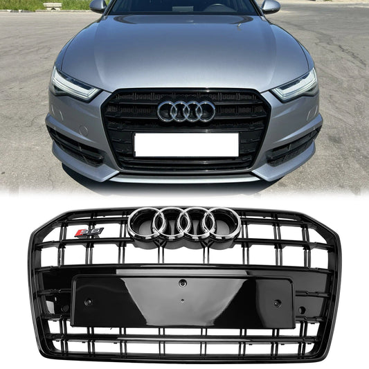 S6 Style Grille For 2016-2018 Audi A6 / A6 Sline / S6 C7 Front Bumper Mesh Slat Black Grill