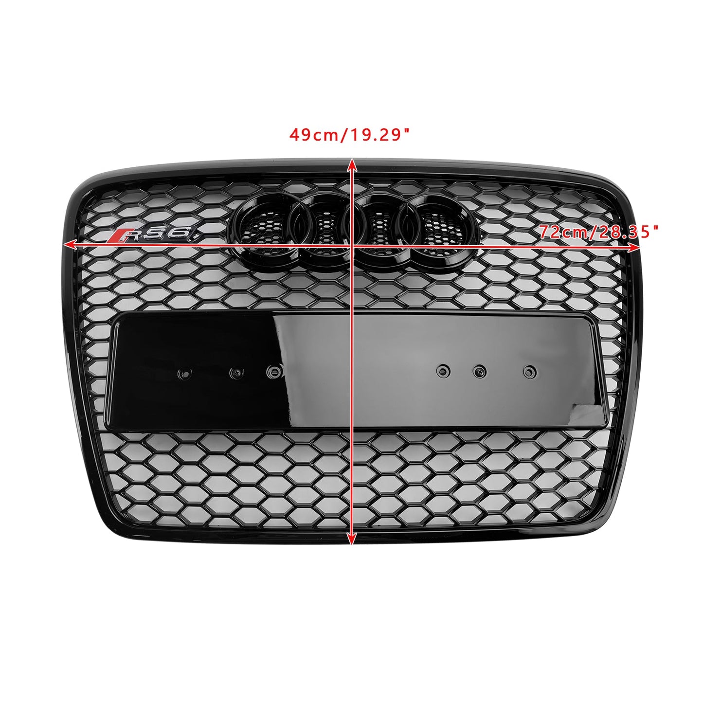 2008-2011 Audi A6 /S6 C6 Grille Honeycome RS Grille Front Center Mesh Glossy Balck Replacement Grille With Ring Emblem