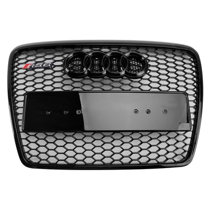 2008-2011 Audi A6 /S6 C6 Grille Honeycome RS Grille Front Center Mesh Glossy Balck Replacement Grille With Ring Emblem