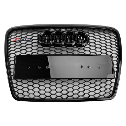 2008-2011 Audi A6 /S6 C6 Grille Honeycome RS Grille Front Center Mesh Glossy Balck Replacement Grille With Ring Emblem
