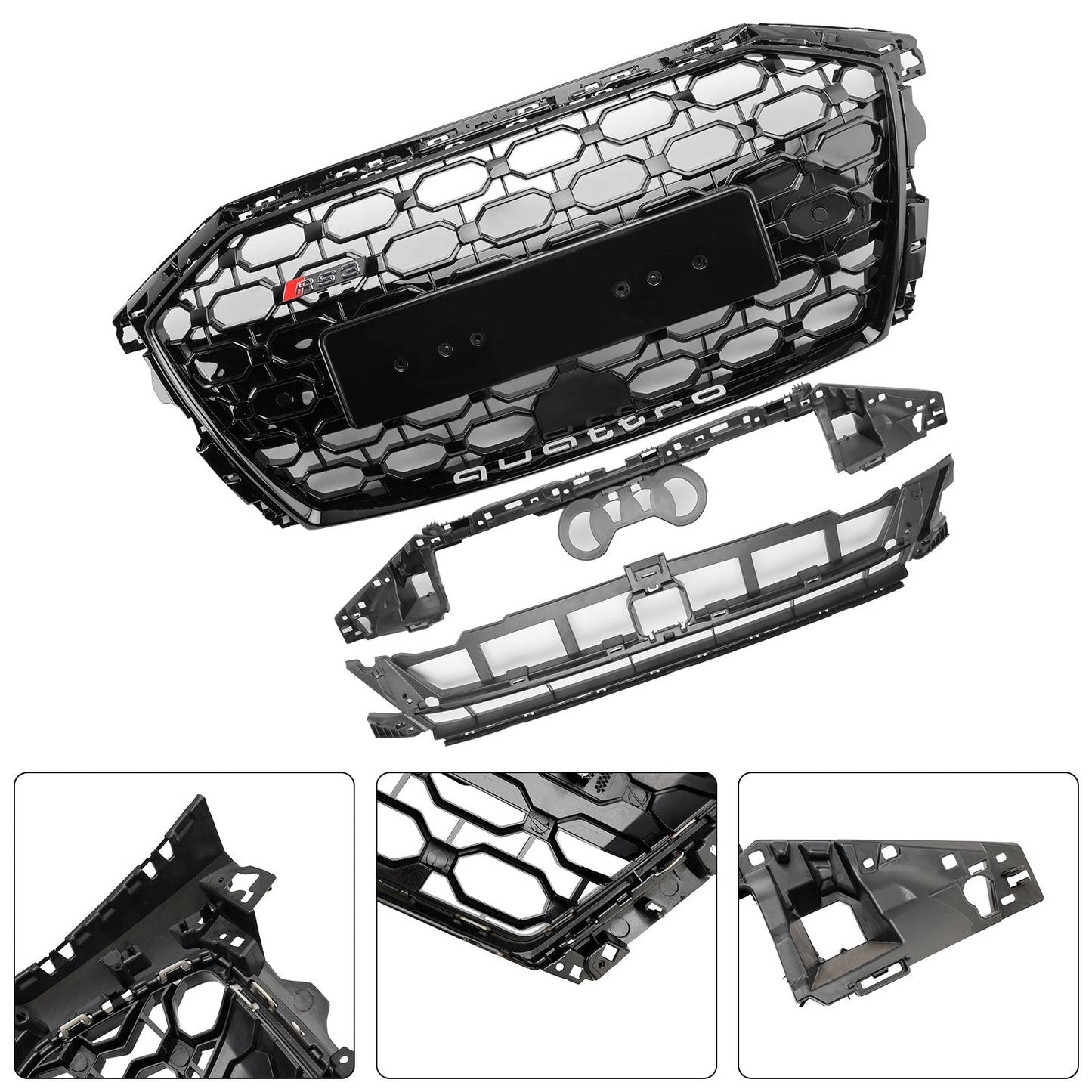 2020-2024 Audi A3 S3 RS3 Style Honeycomb Front Grille Grill Gloss Black
