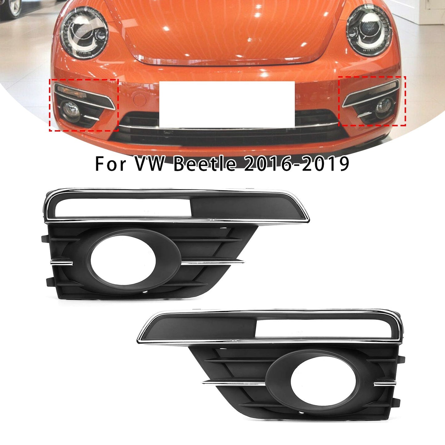 2016-2019 VW Beetle Pair Front Bumper Fog Light Grill Cover Bezel 5C5854661K 5C5854662J
