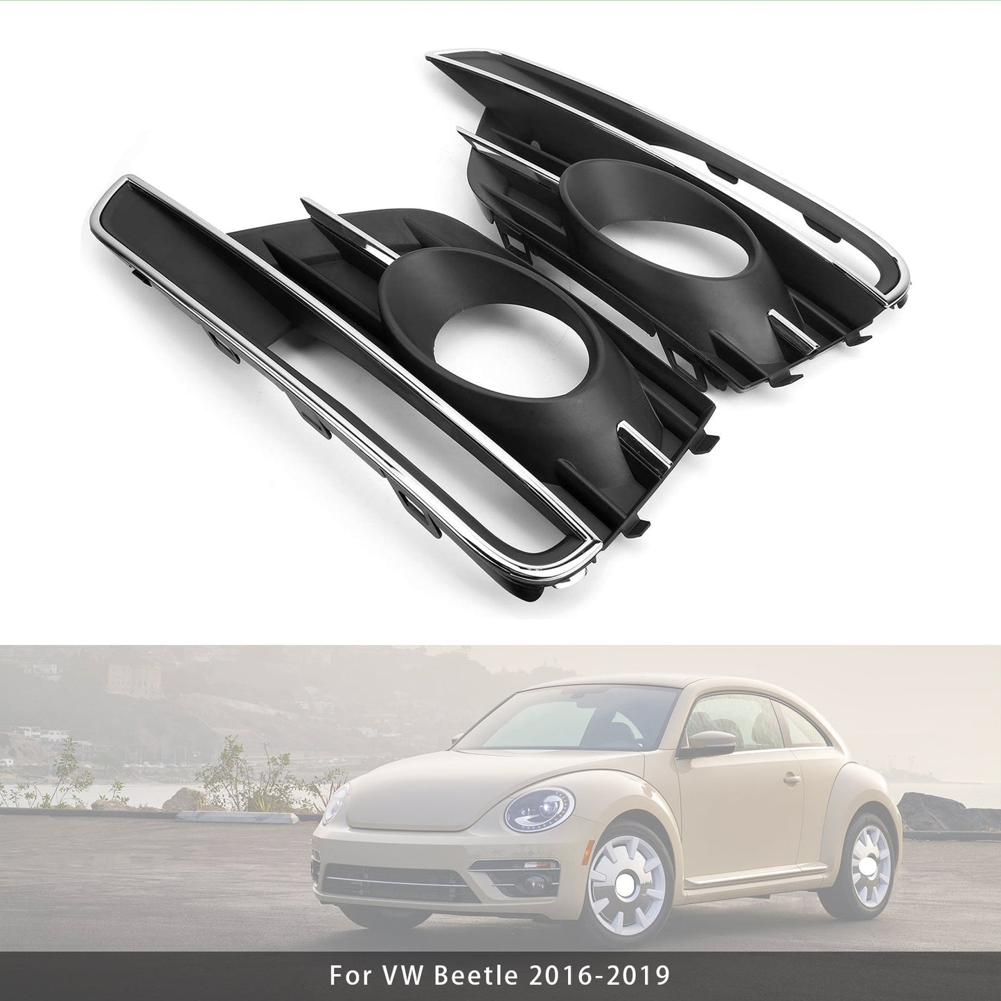 2016-2019 VW Beetle Pair Front Bumper Fog Light Grill Cover Bezel 5C5854661K 5C5854662J