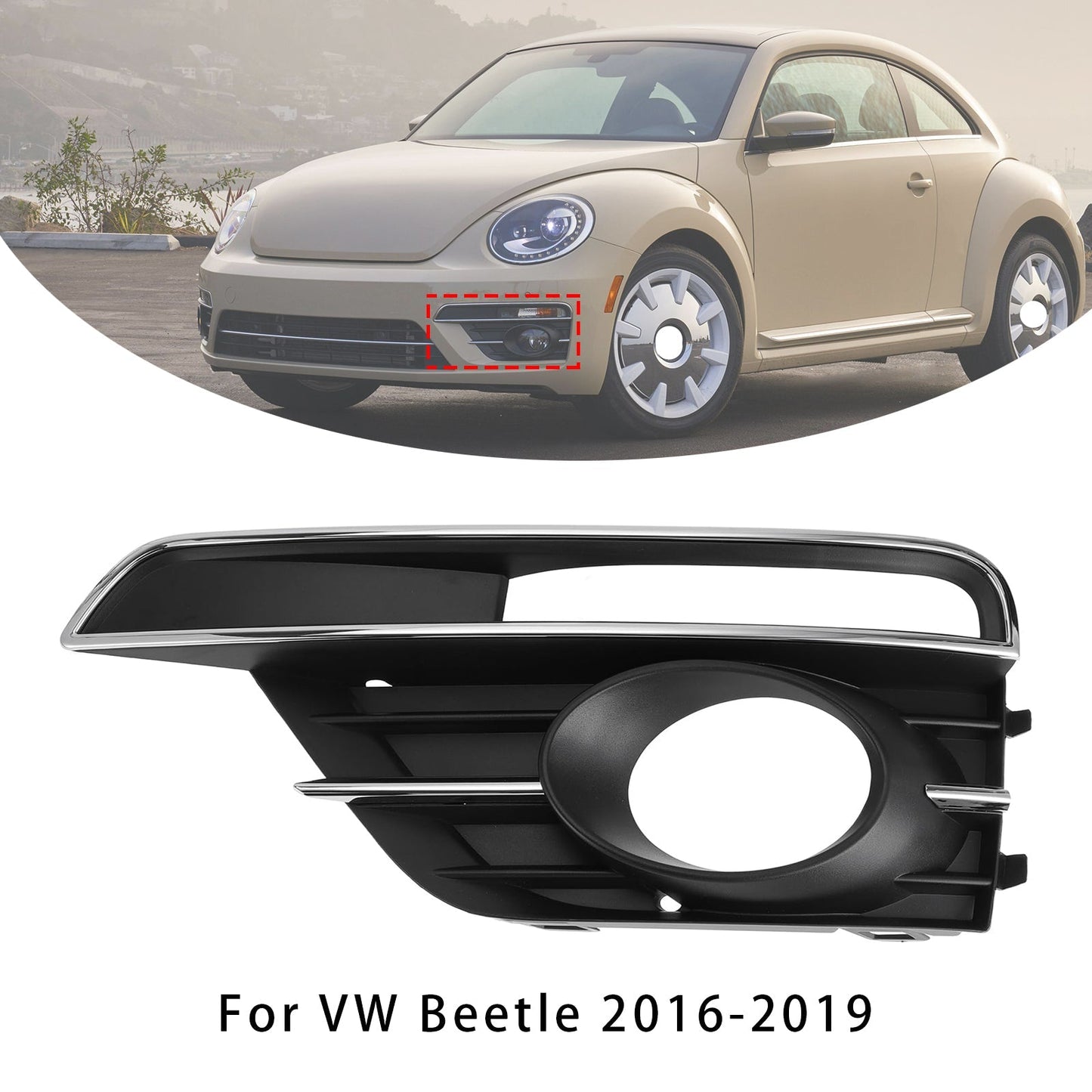 2016-2019 VW Beetle Pair Front Bumper Fog Light Grill Cover Bezel 5C5854661K 5C5854662J