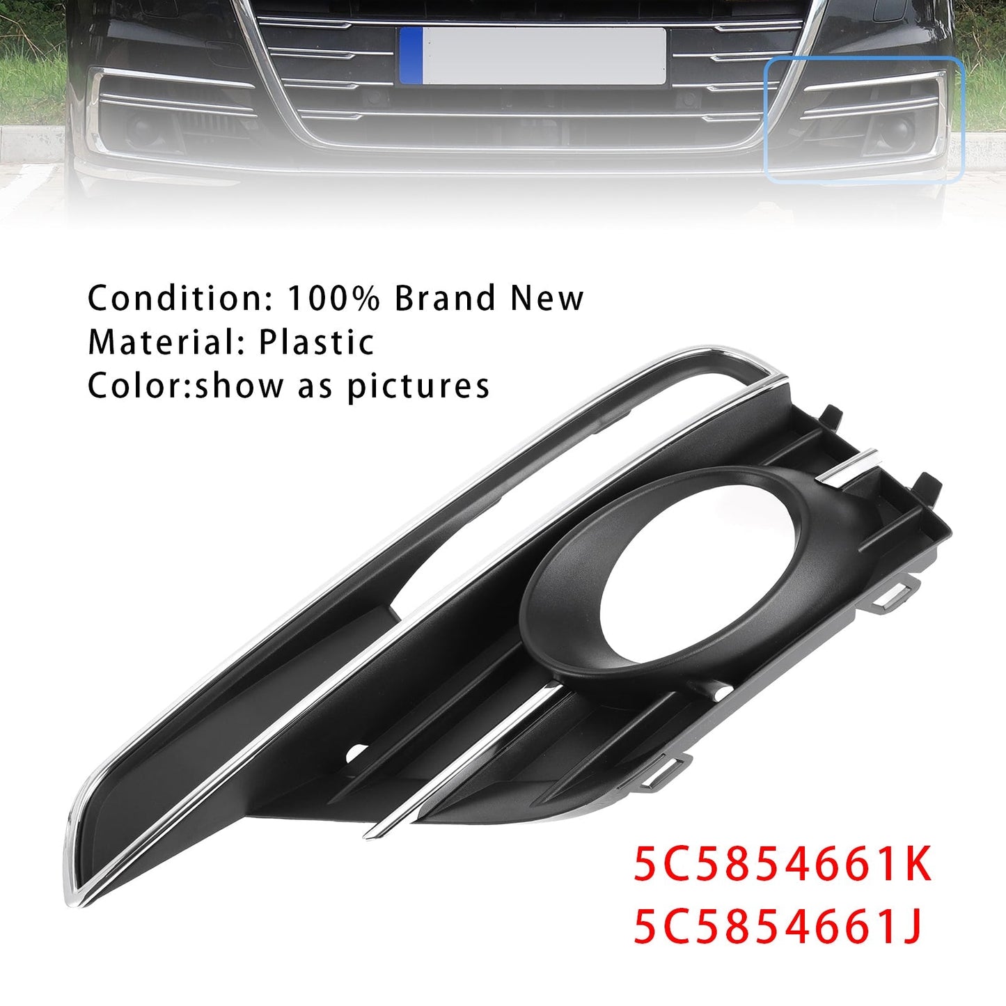 2016-2019 VW Beetle Pair Front Bumper Fog Light Grill Cover Bezel 5C5854661K 5C5854662J