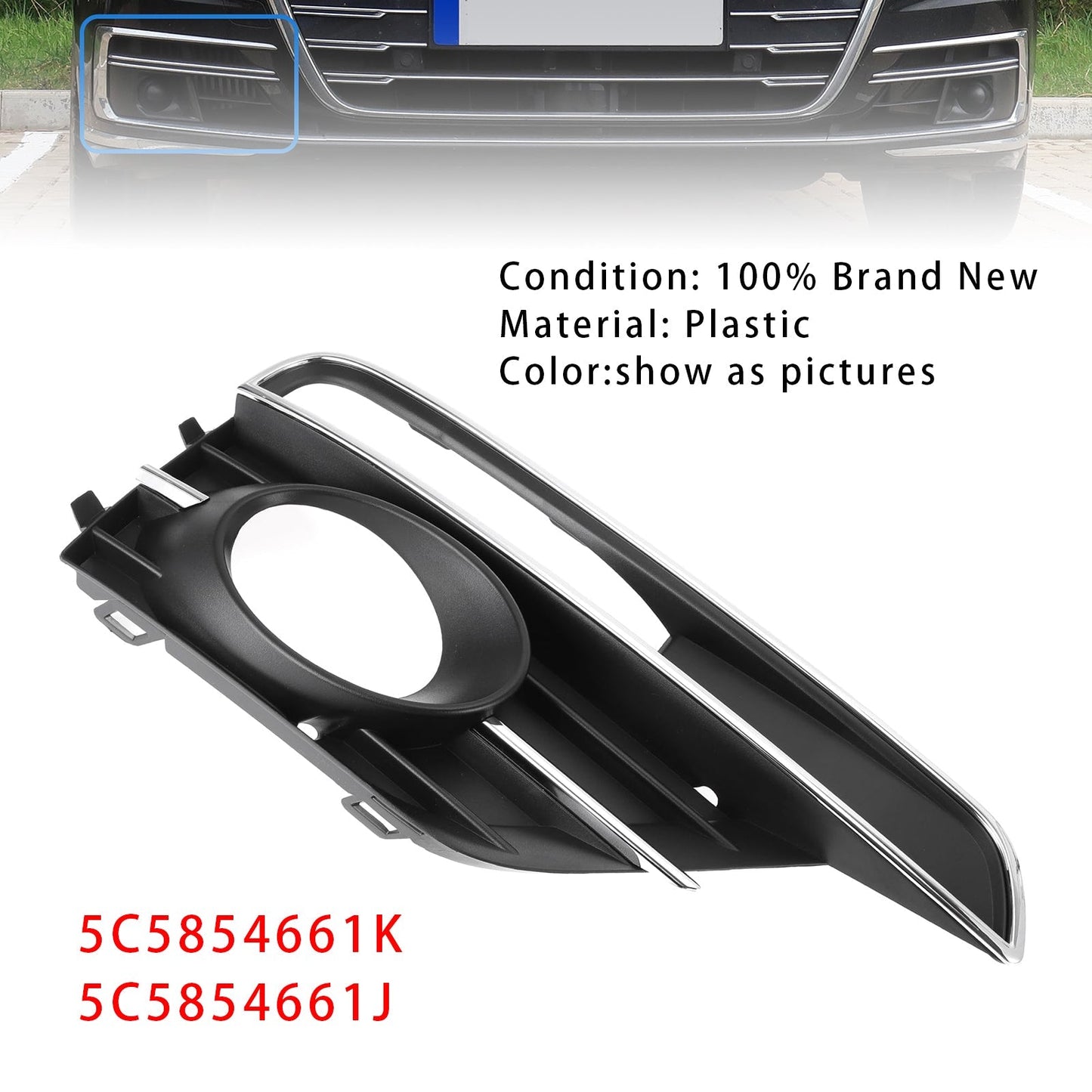 2016-2019 VW Beetle Pair Front Bumper Fog Light Grill Cover Bezel 5C5854661K 5C5854662J