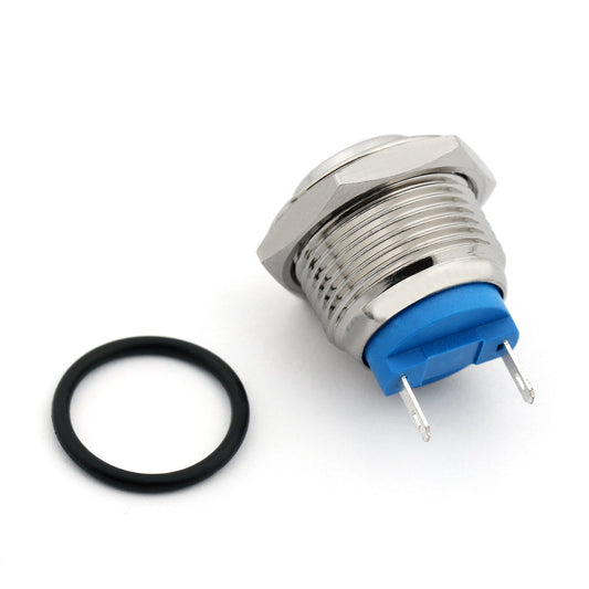Interrupteur à bouton-poussoir momentané NC, 16 mm, 2 broches, normalement fermé, rond, 36 V/2 A