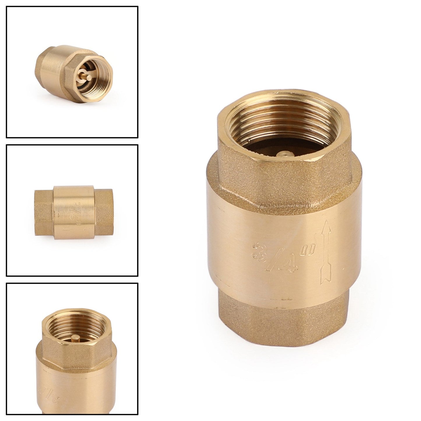 Válvula de retención en línea DN15 de 1/2" NPT con resorte de latón, 200 PSI, 3/4" DN20