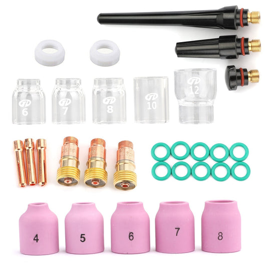 Kit de 31 piezas de soplete de soldadura TIG con lente de gas corta n.° 12, copa de vidrio Pyrex para WP-17/18/26