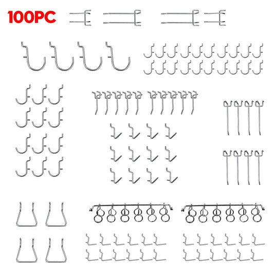 Kit de 100 crochets pour panneau perforé, rangement, atelier, garage, outils, cintre