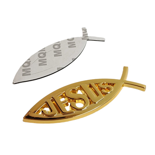 Emblema adhesivo 3D para coche, diseño de Dios religioso para Jesús, símbolo cristiano del pez dorado