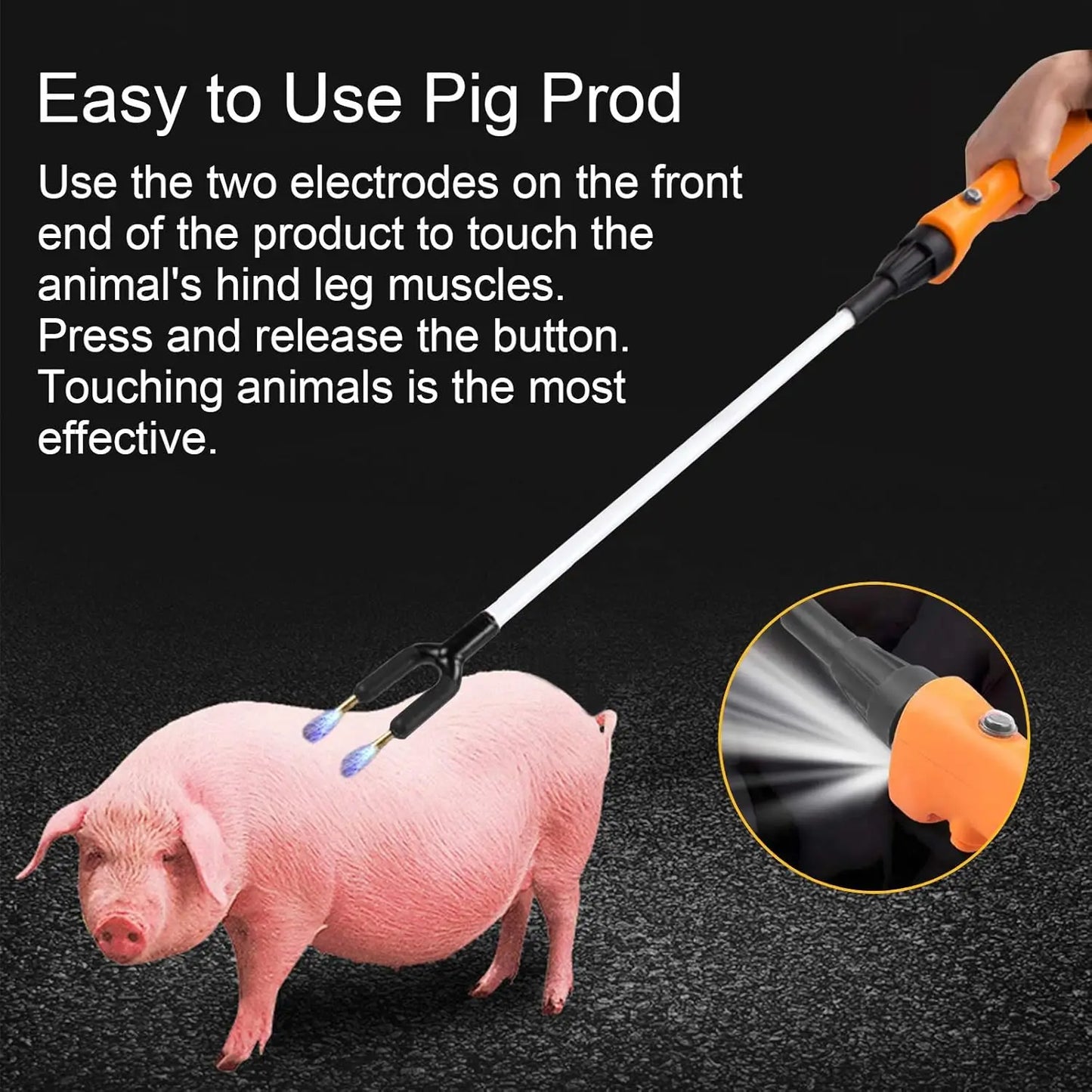 Pica-ganado de 34,3'' con luz LED, recargable, eléctrica, para repeler cerdos