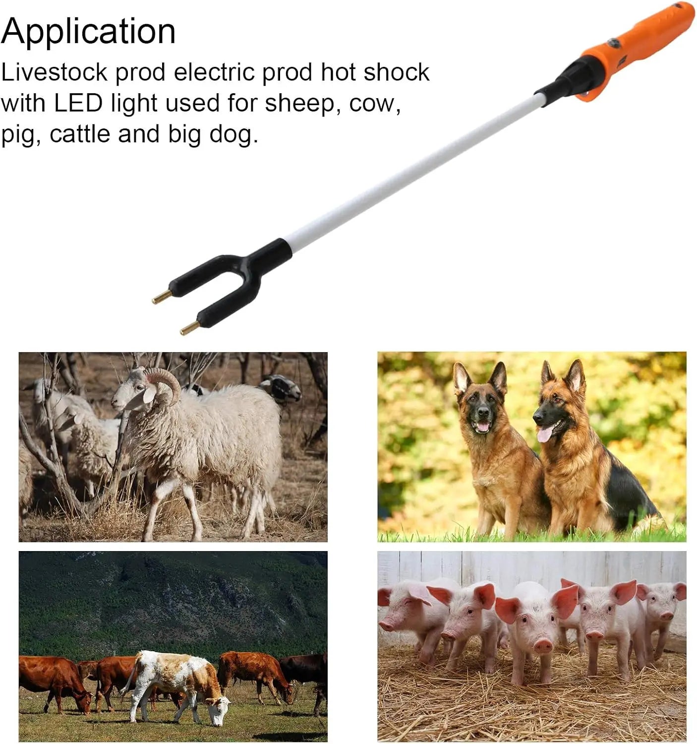 Pica-ganado de 34,3'' con luz LED, recargable, eléctrica, para repeler cerdos